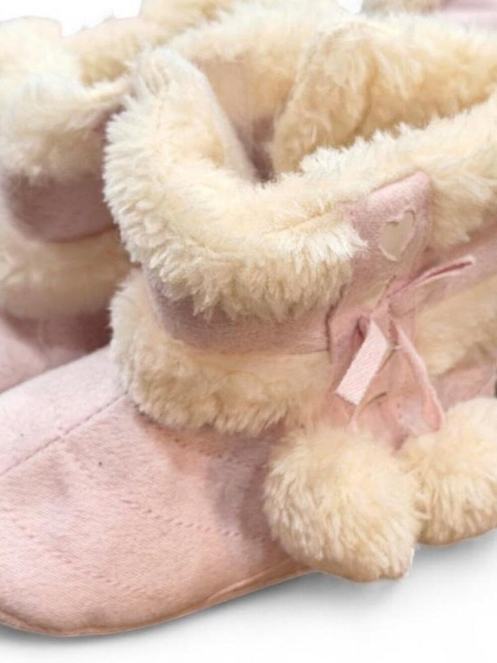 Pink & Cream Faux Fur Baby Boots with Bows Size 3